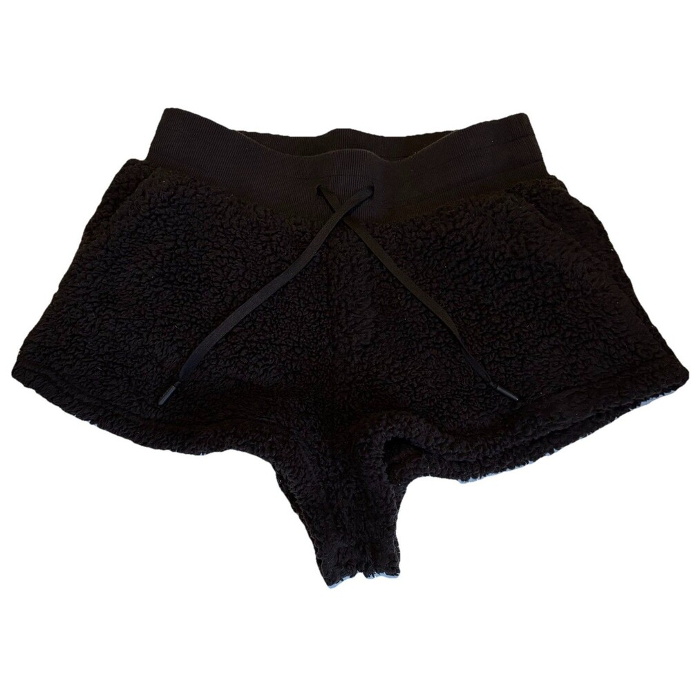 Popflex Whimsigoth Cozy Lounge Teddy Faux Sherpa PJ Shorts Pockets Black Sz S